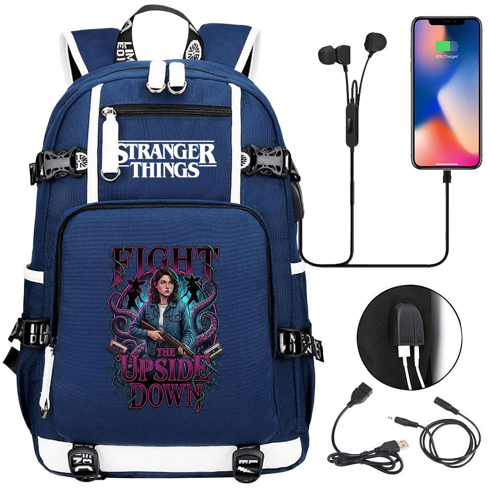 Strangers Things Nancy Wheeler USB Charging Backpack School NoteBook Laptop Travel Bags