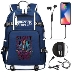 Strangers Things Nancy Wheeler USB Charging Backpack School NoteBook Laptop Travel Bags