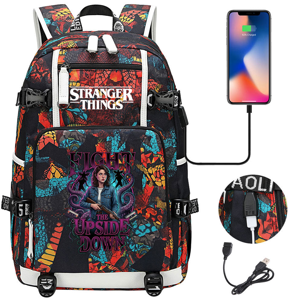 Strangers Things Nancy Wheeler USB Charging Backpack School NoteBook Laptop Travel Bags