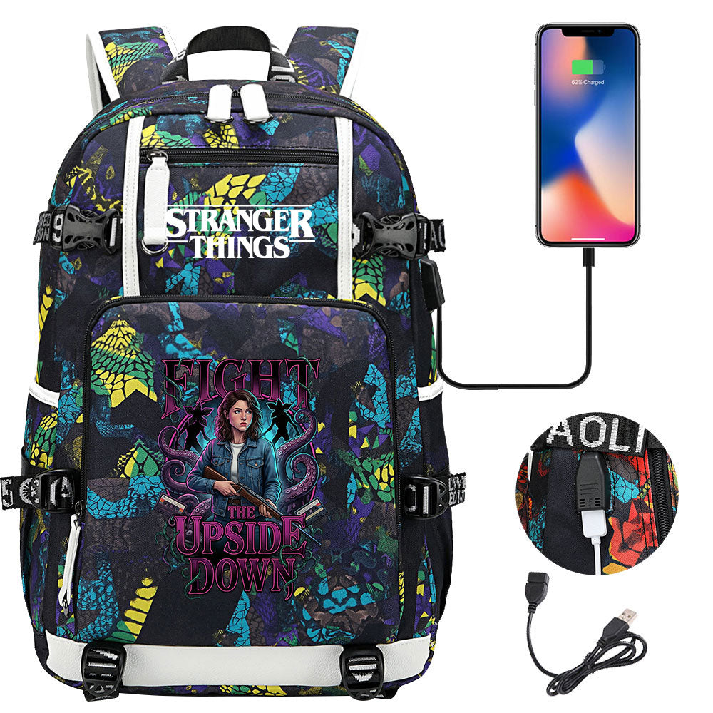 Strangers Things Nancy Wheeler USB Charging Backpack School NoteBook Laptop Travel Bags