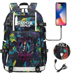 Strangers Things Nancy Wheeler USB Charging Backpack School NoteBook Laptop Travel Bags