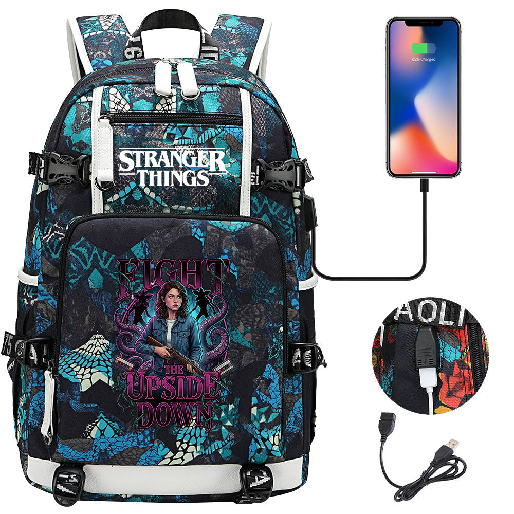 Strangers Things Nancy Wheeler USB Charging Backpack School NoteBook Laptop Travel Bags