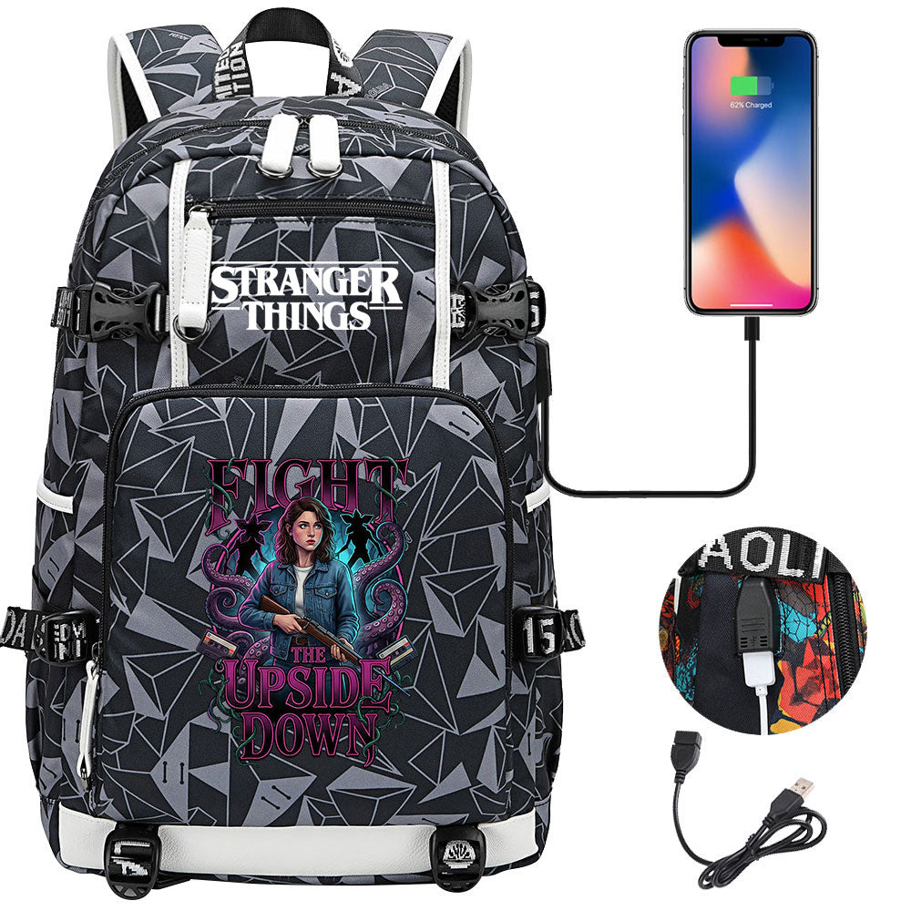 Strangers Things Nancy Wheeler USB Charging Backpack School NoteBook Laptop Travel Bags