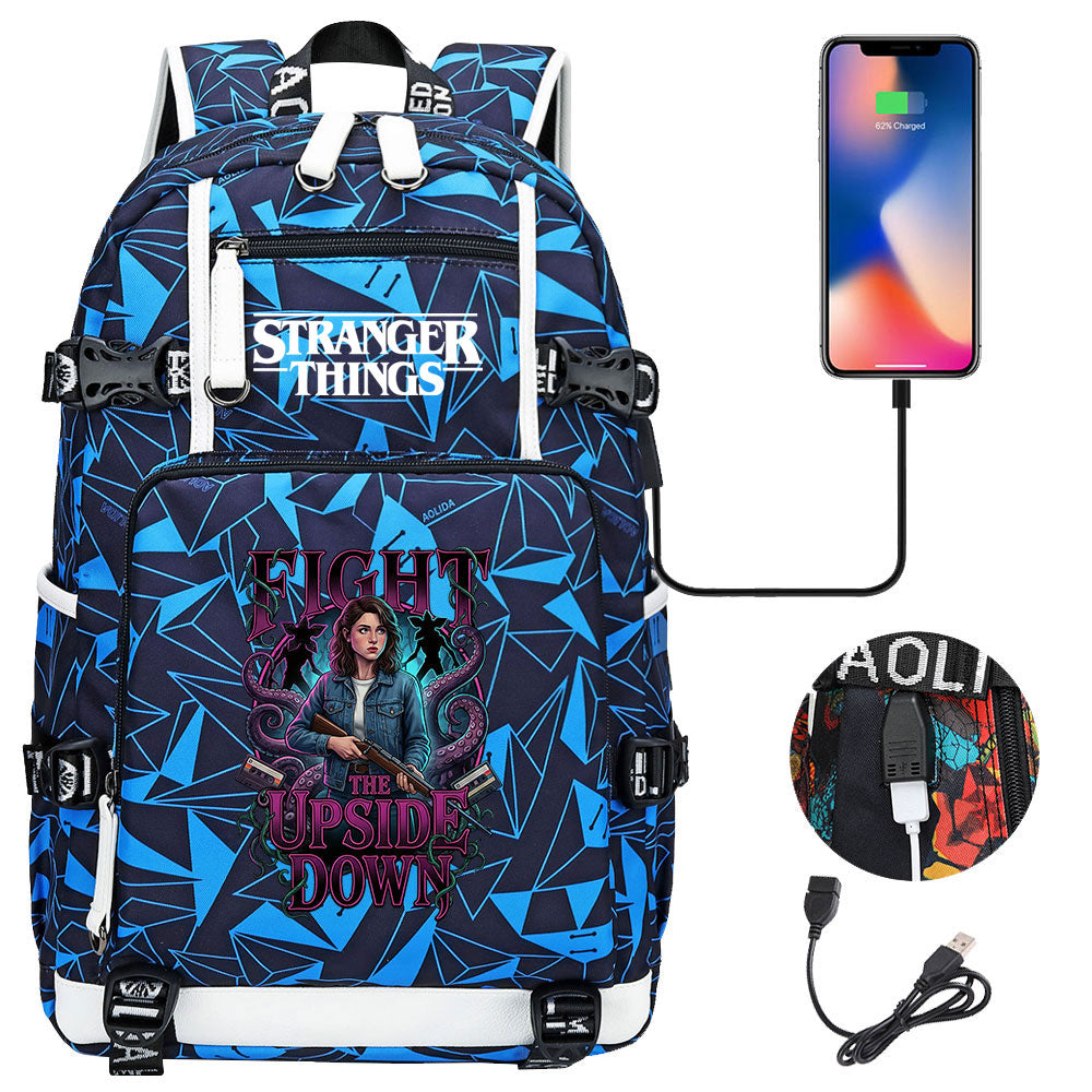 Strangers Things Nancy Wheeler USB Charging Backpack School NoteBook Laptop Travel Bags