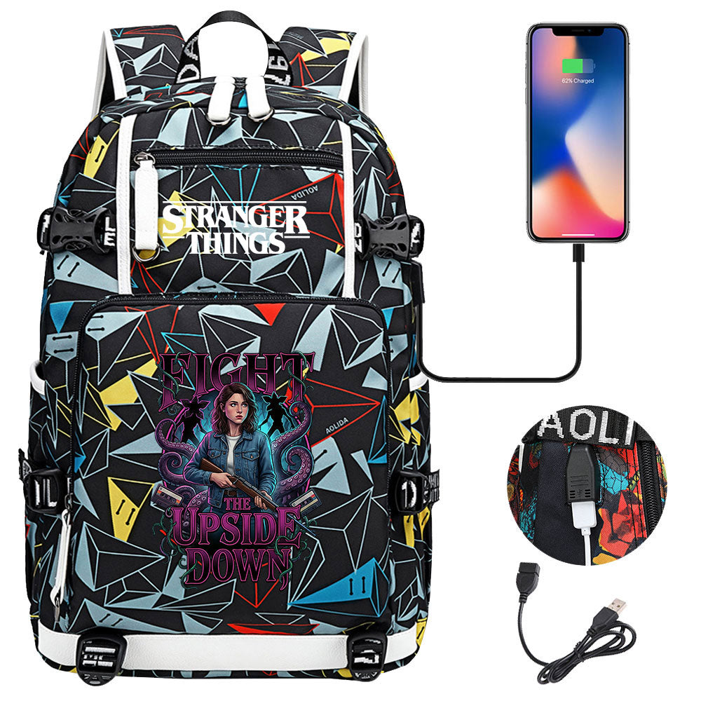 Strangers Things Nancy Wheeler USB Charging Backpack School NoteBook Laptop Travel Bags