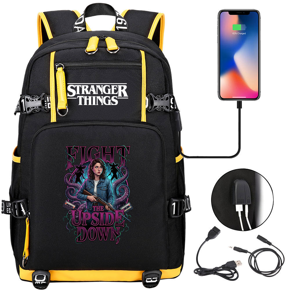 Strangers Things Nancy Wheeler USB Charging Backpack School NoteBook Laptop Travel Bags