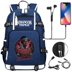 Strangers Things Lucas Sinclair USB Charging Backpack School NoteBook Laptop Travel Bags