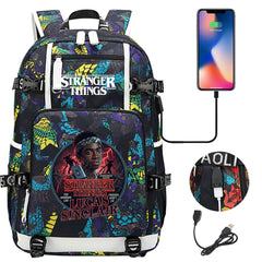 Strangers Things Lucas Sinclair USB Charging Backpack School NoteBook Laptop Travel Bags