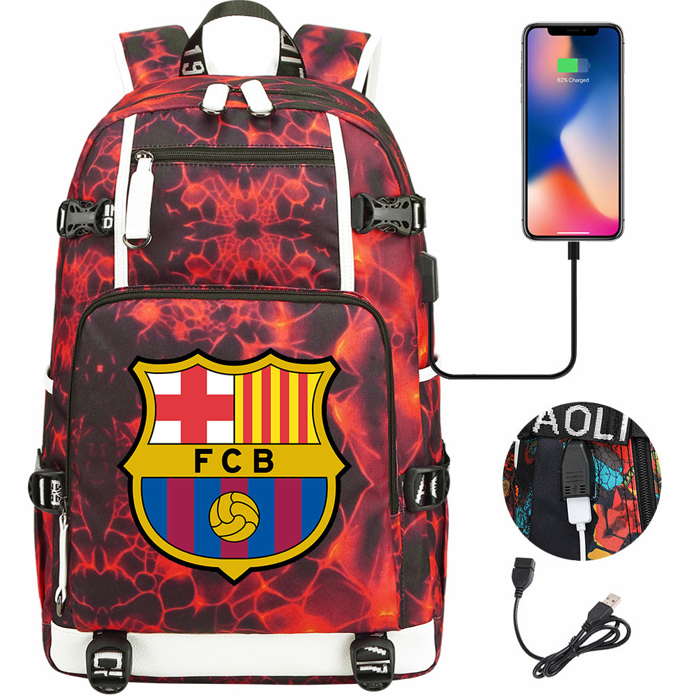 Barcelona Football Club  USB Charging Backpack School NoteBook Laptop Travel Bags
