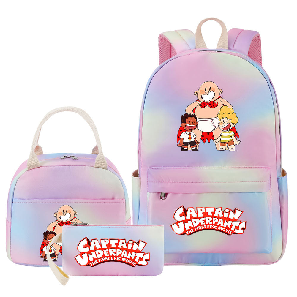 Captain Underpants Pink Starry Sky SchoolBag Backpack Lunch Box Bag Book Pencil Bags 3pcs Set