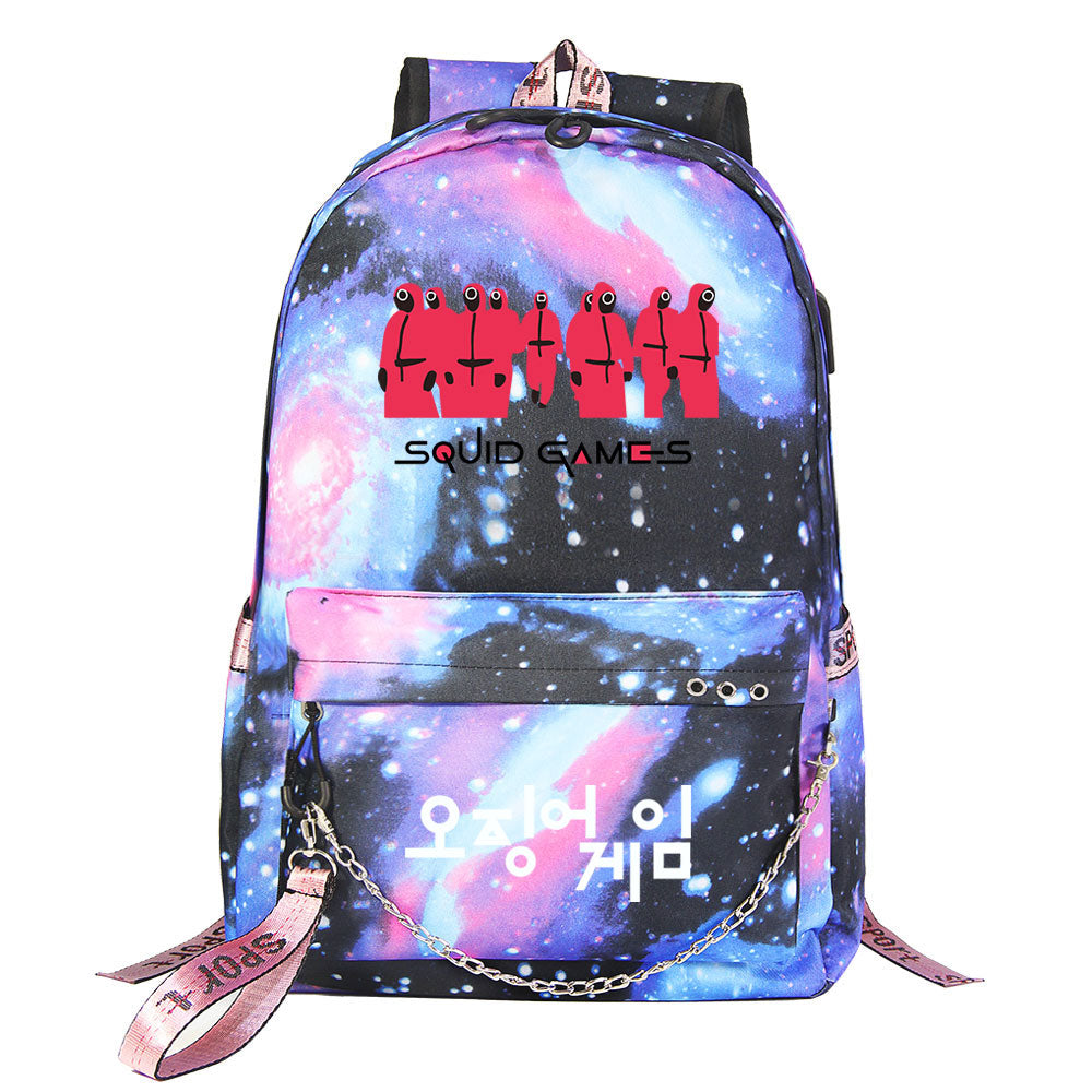 Squid Game USB Charging Backpack Shoolbag Notebook Bag Gifts for Kids Students