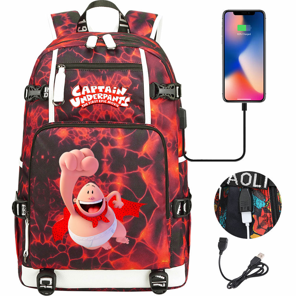 Captain Underpants USB Charging Backpack School NoteBook Laptop Travel Bags