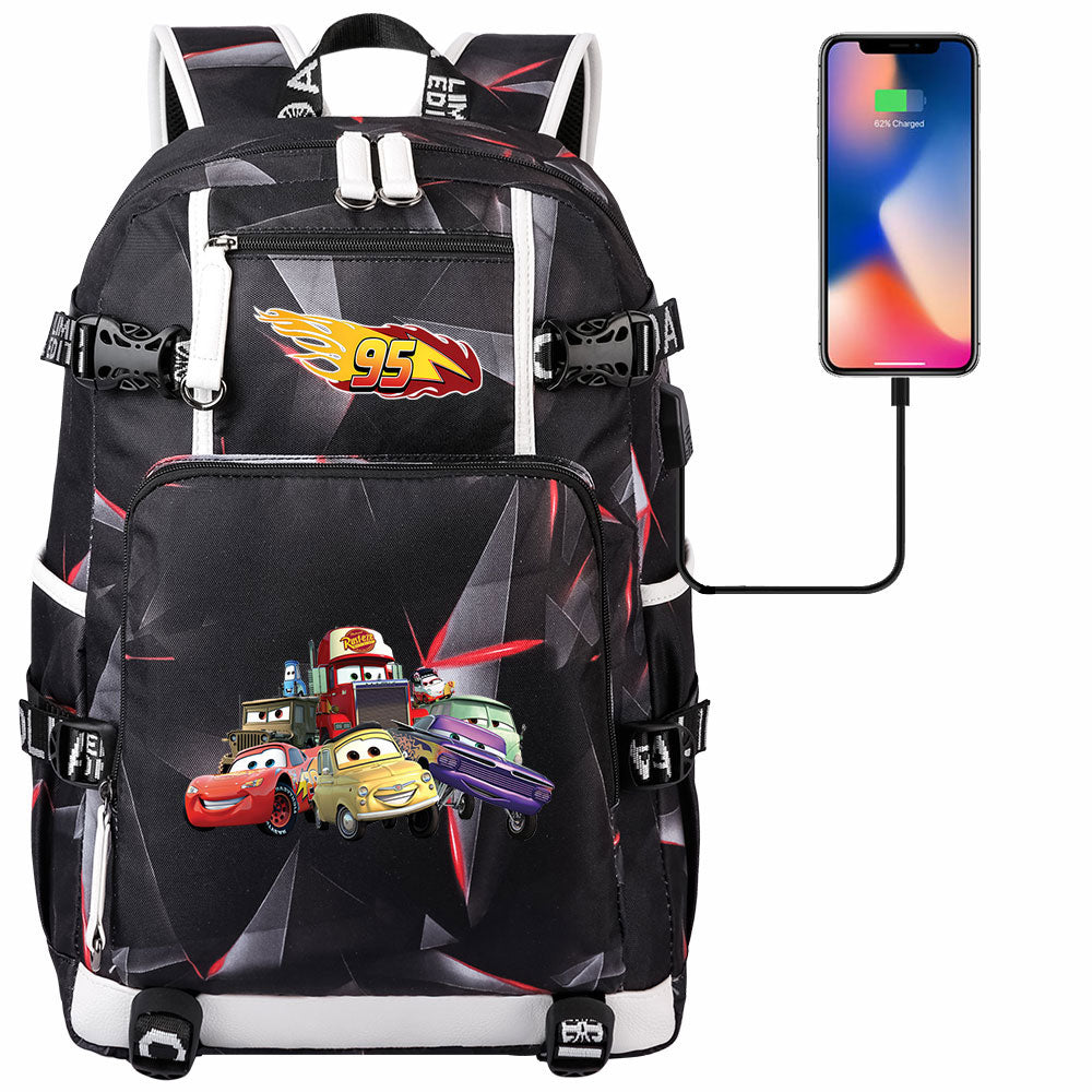Cars Lightning USB Charging Backpack School NoteBook Laptop Travel Bags