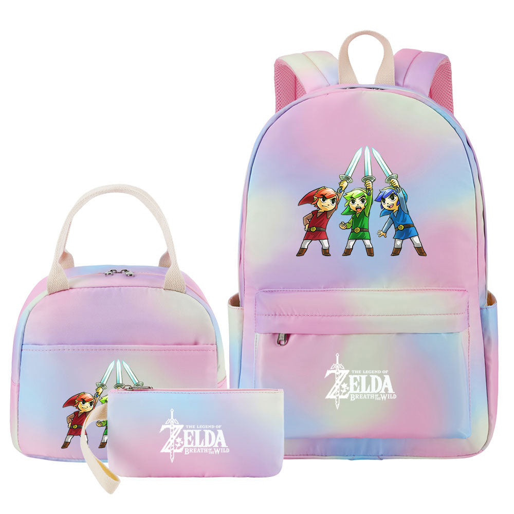 Zelda Pink Starry Sky SchoolBag Backpack Lunch Box Bag Book Pencil Bags 3pcs Set