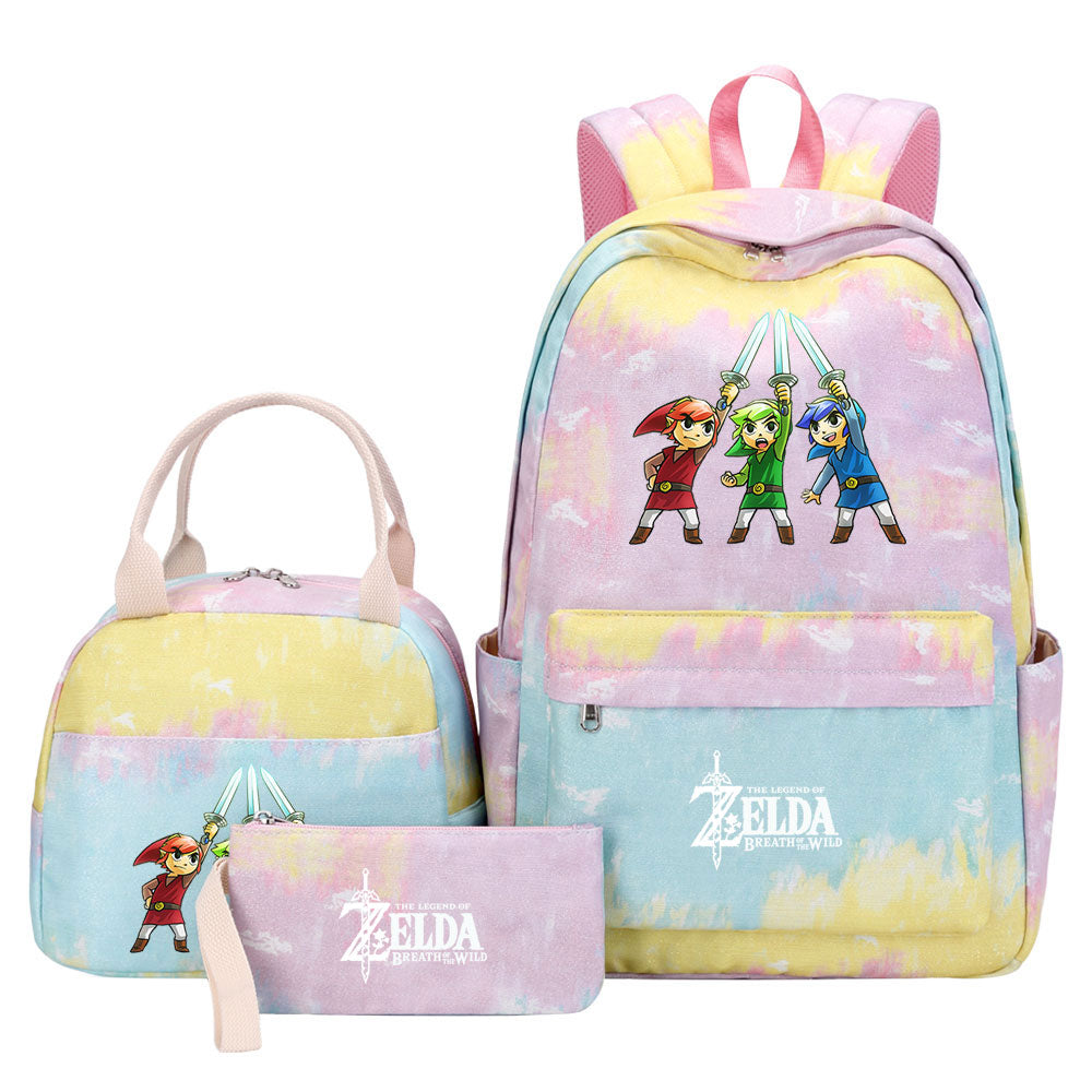 Zelda Pink Starry Sky SchoolBag Backpack Lunch Box Bag Book Pencil Bags 3pcs Set