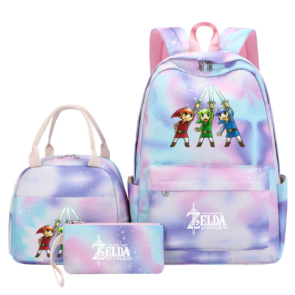 Zelda Pink Starry Sky SchoolBag Backpack Lunch Box Bag Book Pencil Bags 3pcs Set
