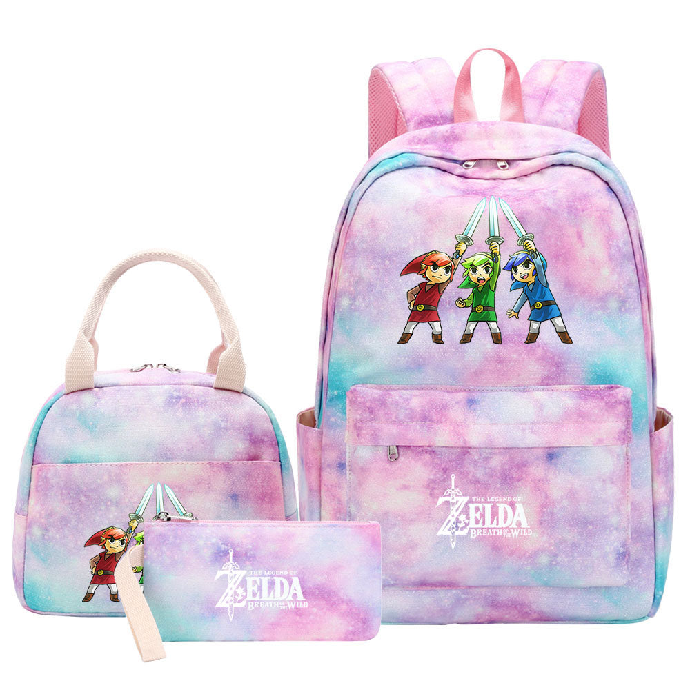 Zelda Pink Starry Sky SchoolBag Backpack Lunch Box Bag Book Pencil Bags 3pcs Set
