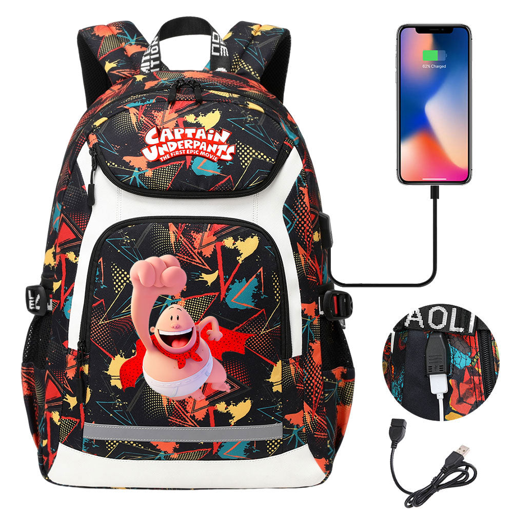 Captain Underpants USB Charging Backpack School NoteBook Laptop Travel Bags