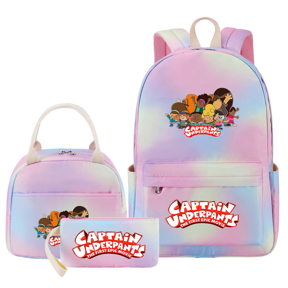 Captain Underpants Pink Starry Sky SchoolBag Backpack Lunch Box Bag Book Pencil Bags 3pcs Set