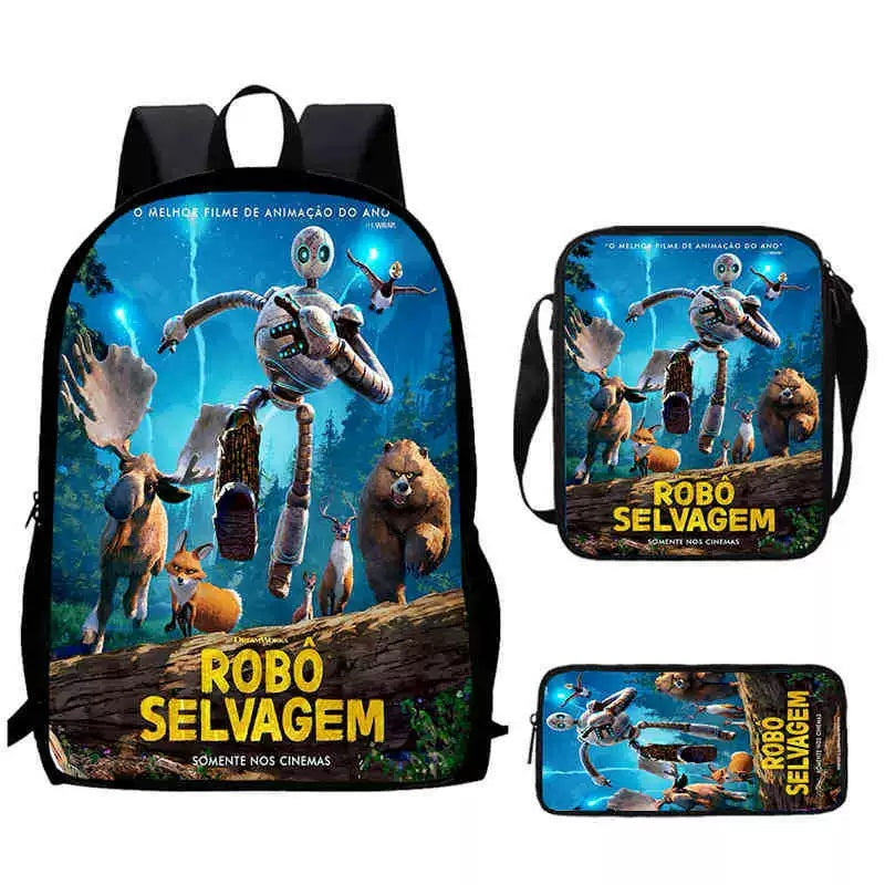 The Wild Robot Schoolbag Backpack Lunch Bag Pencil Case 3pcs Set Gift for Kids Students