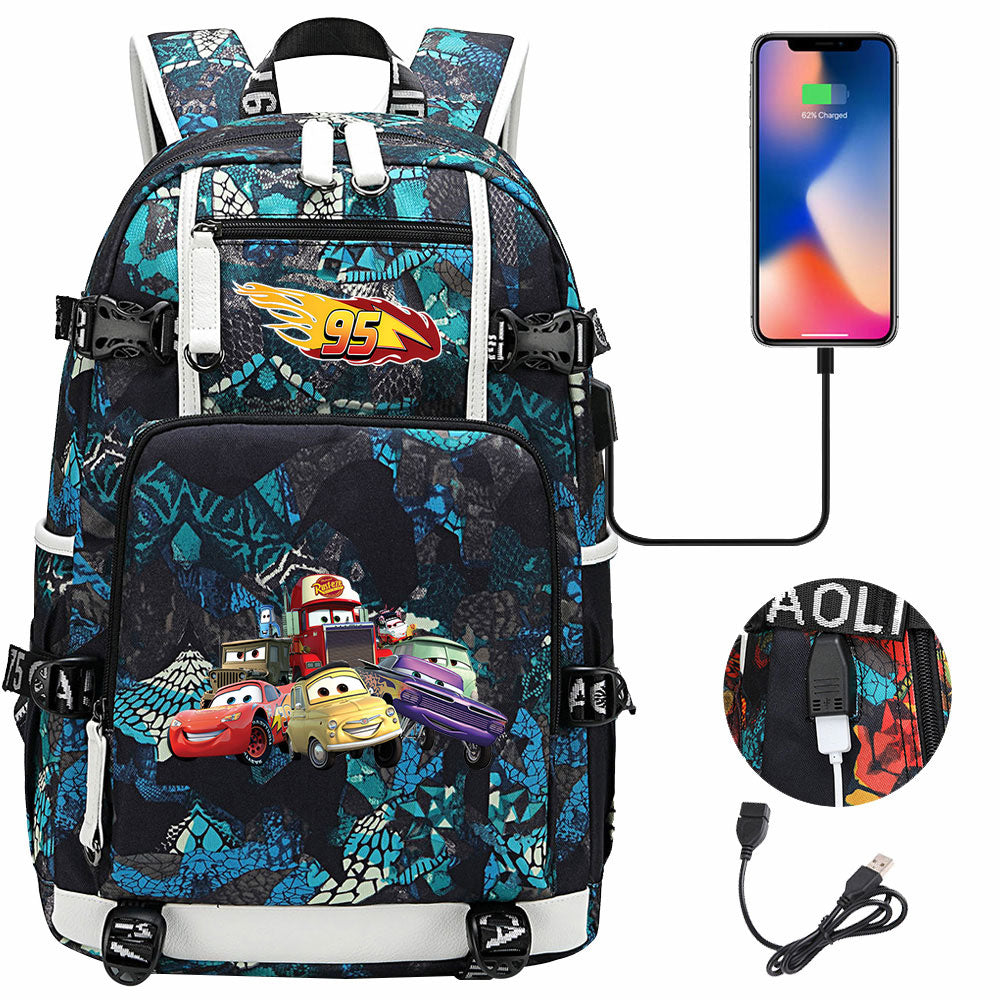 Cars Lightning USB Charging Backpack School NoteBook Laptop Travel Bags