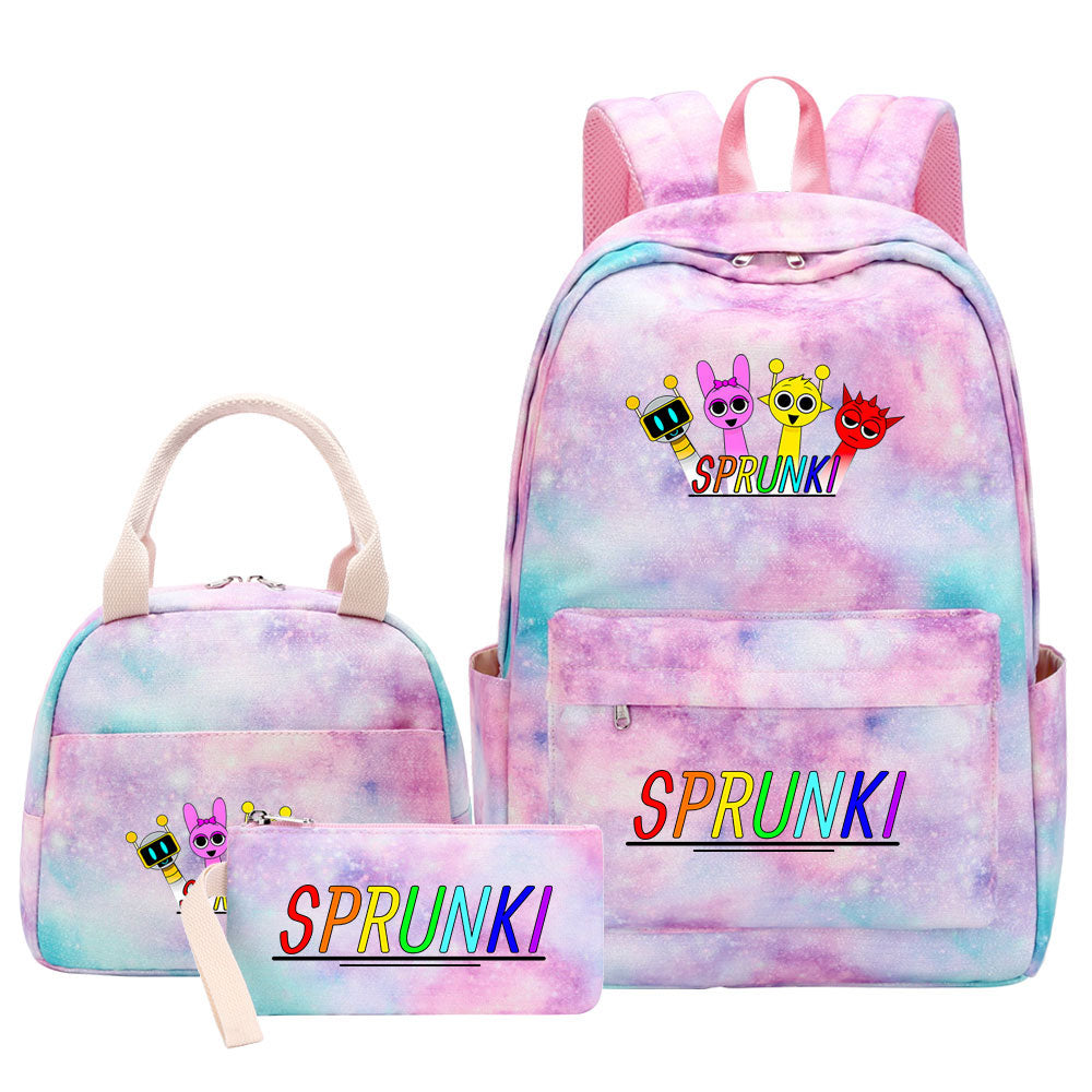 Sprunki Pink Starry Sky SchoolBag Backpack Lunch Box Bag Book Pencil Bags 3pcs Set