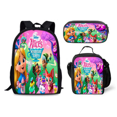 Alices Wonderland Bakery Schoolbag Backpack Lunch Bag Pencil Case 3pcs Set Gift for Kids Students