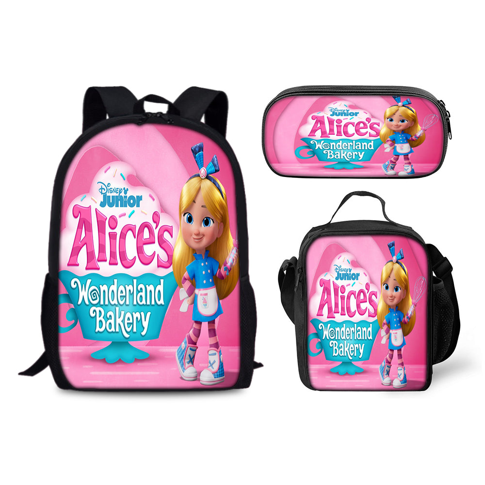 Alices Wonderland Bakery Schoolbag Backpack Lunch Bag Pencil Case 3pcs Set Gift for Kids Students