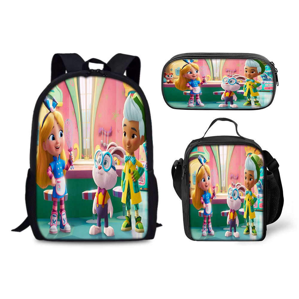 Alices Wonderland Bakery Schoolbag Backpack Lunch Bag Pencil Case 3pcs Set Gift for Kids Students
