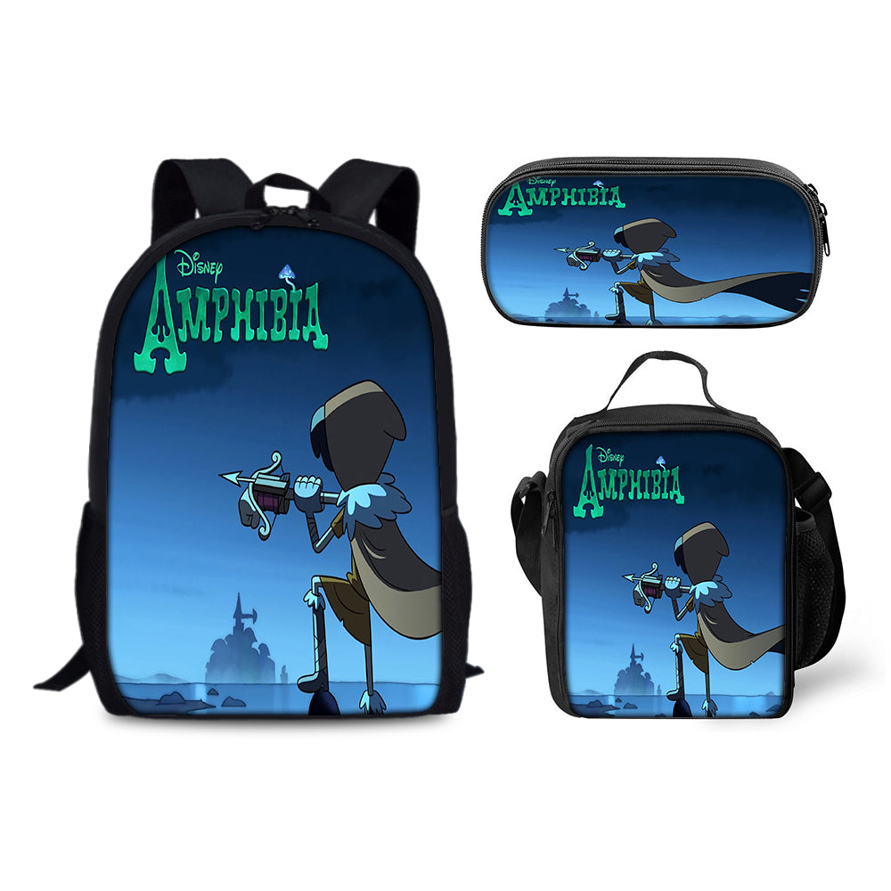 Amphibia Cartoon Schoolbag Backpack Lunch Bag Pencil Case 3pcs Set Gift for Kids Students