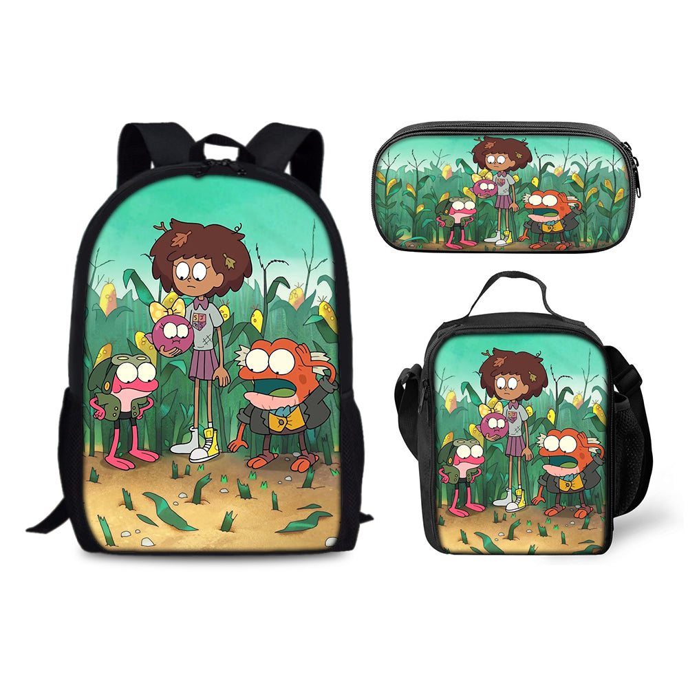Amphibia Cartoon Schoolbag Backpack Lunch Bag Pencil Case 3pcs Set Gift for Kids Students