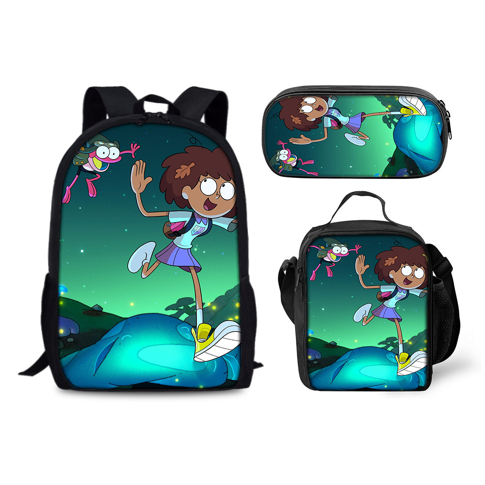 Amphibia Cartoon Schoolbag Backpack Lunch Bag Pencil Case 3pcs Set Gift for Kids Students