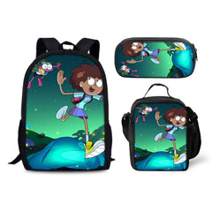 Amphibia Cartoon Schoolbag Backpack Lunch Bag Pencil Case 3pcs Set Gift for Kids Students