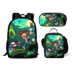 Amphibia Cartoon Schoolbag Backpack Lunch Bag Pencil Case 3pcs Set Gift for Kids Students