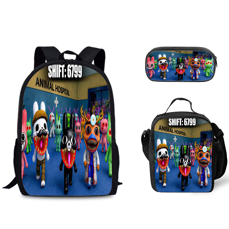 Animal Hospital Schoolbag Backpack Lunch Bag Pencil Case 3pcs Set Gift for Kids Students