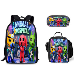 Animal Hospital Schoolbag Backpack Lunch Bag Pencil Case 3pcs Set Gift for Kids Students
