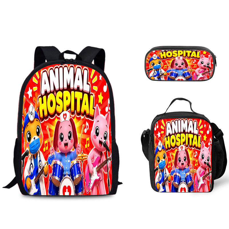 Animal Hospital Schoolbag Backpack Lunch Bag Pencil Case 3pcs Set Gift for Kids Students
