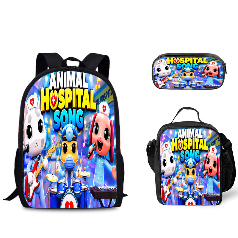 Animal Hospital Schoolbag Backpack Lunch Bag Pencil Case 3pcs Set Gift for Kids Students