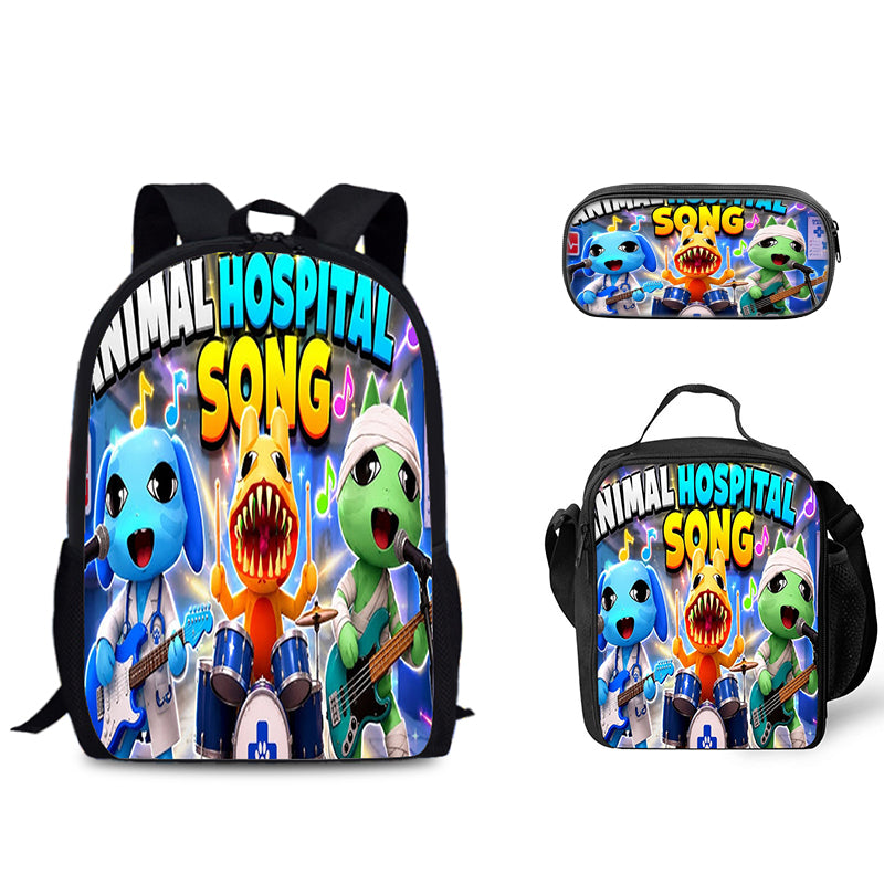 Animal Hospital Schoolbag Backpack Lunch Bag Pencil Case 3pcs Set Gift for Kids Students