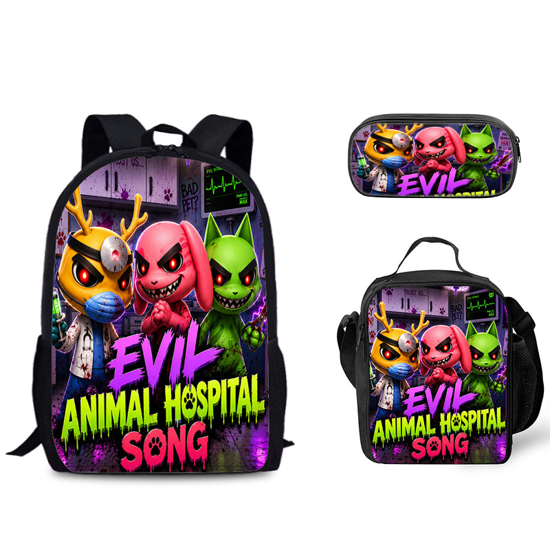 Animal Hospital Schoolbag Backpack Lunch Bag Pencil Case 3pcs Set Gift for Kids Students