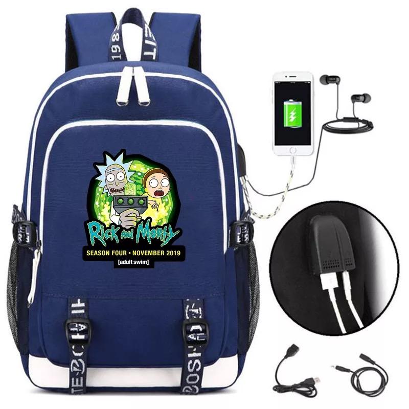 Anime Rick And Morty USB Charging Backpack School Note Book Laptop Travel Bags