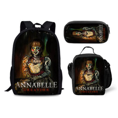 Annabelle Horror Movie Schoolbag Backpack Lunch Bag Pencil Case 3pcs Set Gift for Kids Students