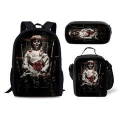 Annabelle Horror Movie Schoolbag Backpack Lunch Bag Pencil Case 3pcs Set Gift for Kids Students