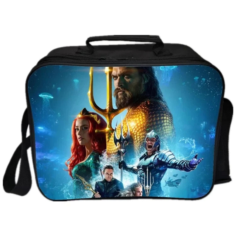 Aquaman PU Leather Portable Lunch Box School Tote Storage Picnic Bag