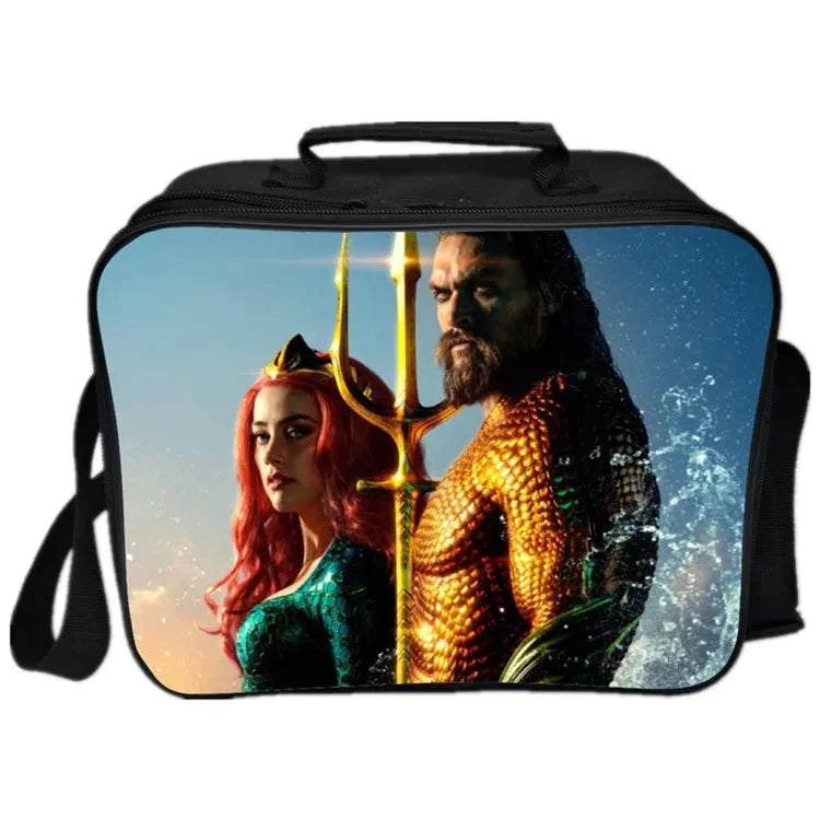 Aquaman PU Leather Portable Lunch Box School Tote Storage Picnic Bag