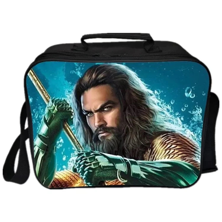 Aquaman PU Leather Portable Lunch Box School Tote Storage Picnic Bag