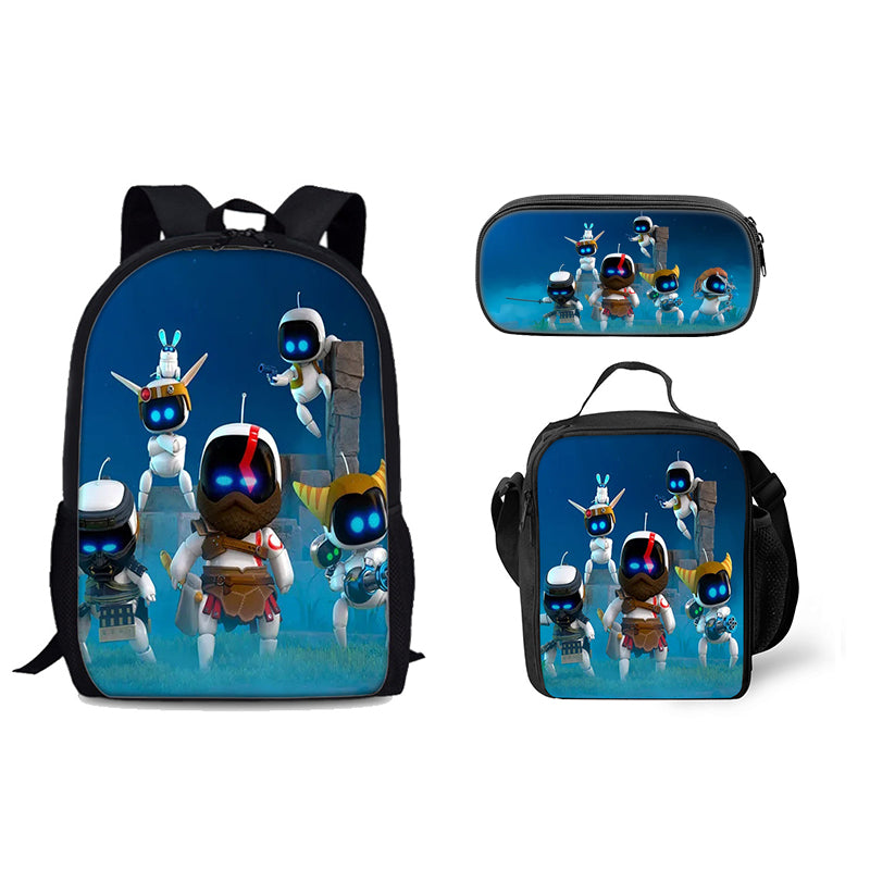 Astro Bot Schoolbag Backpack Lunch Bag Pencil Case 3pcs Set Gift for Kids Students