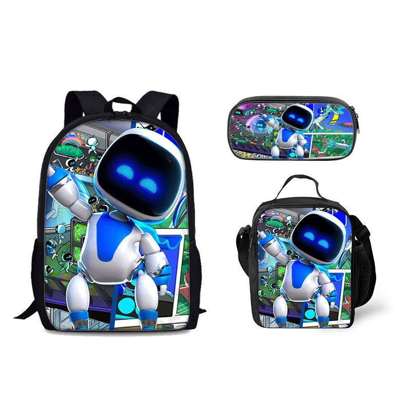 Astro Bot Schoolbag Backpack Lunch Bag Pencil Case 3pcs Set Gift for Kids Students