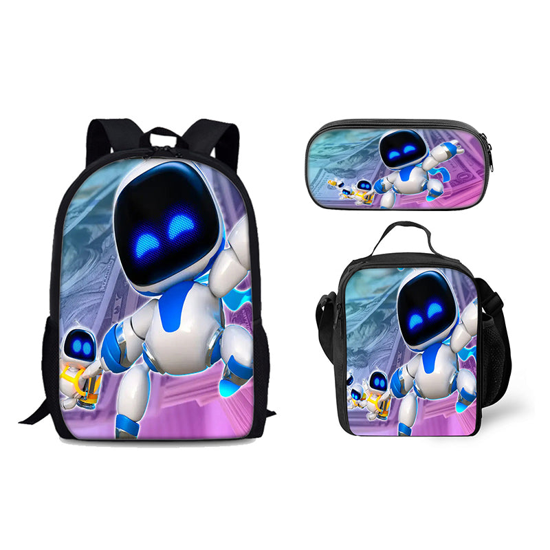 Astro Bot Schoolbag Backpack Lunch Bag Pencil Case 3pcs Set Gift for Kids Students