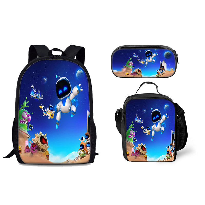 Astro Bot Schoolbag Backpack Lunch Bag Pencil Case 3pcs Set Gift for Kids Students